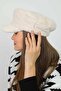 Beige Soft Textured Plush Cap Women's Hat - 5