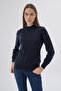 Navy Blue 100% Organic Cotton Crew Neck Openwork Knitwear Sweater Knitted Blouse - 2