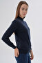 Navy Blue 100% Organic Cotton Crew Neck Openwork Knitwear Sweater Knitted Blouse - 4