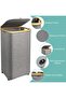 AUTO FAMILY Foldable Laundry Hamper with Lid – Bamboo Frame & Fabric Liner, Clothes Storage Basket - 2