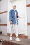 Women's Denim Jeans Jacket with Pocket Stone Stitching Detail - 5