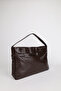 Women's Brown Leather Belt Detailed Zipper Closure Hand and Shoulder Bag Sona - 5