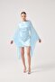 Backless Spanish Sleeve Satin Halle Dress Blue - 3