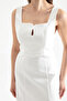 Women's White Slim Fit Square Neck Slit Midi Dress - 4