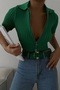 Women's Green Polo Neck Zippered Mini Blouse 23s15007 - 5
