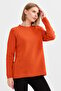 Women's Crew Neck Shoulder Braided Wool Sweater Orange - 8