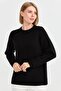 Women's Crew Neck Shoulder Braided Wool Sweater Black - 3