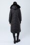 Women's Black Long Puffer Coat with Hood and Fur-Trim - 8