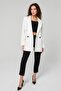 Ecru Regular Lined Double Breasted Closure Woven Oversize Blazer Jacket - 7