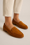 Tan Suede Genuine Leather Women's Loafer Shoes - 7