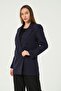 Navy Blue Lined Double Breasted Closure Woven Oversize Blazer Jacket - 3