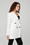 Ecru Regular Lined Double Breasted Closure Woven Oversize Blazer Jacket - 5