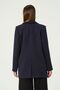 Navy Blue Lined Double Breasted Closure Woven Oversize Blazer Jacket - 5
