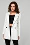 Ecru Regular Lined Double Breasted Closure Woven Oversize Blazer Jacket - 6