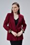 Burgundy Double-Breasted Collar with Sleeve Fold Detail Regular Padded Blazer Jacket