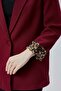 Burgundy Double-Breasted Collar with Sleeve Fold Detail Regular Padded Blazer Jacket - 4