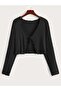 women's fancy rib stitched camisole long sleeve tie blouse