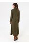 Knitted Detailed Knitwear Hijab Dress - Khaki - - 6