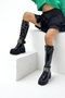 Black Patent Leather Thick Sole Buckle Women's Boots P1321 - 3