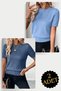 2 Pieces Crew Neck Lycra Short Sleeve Blouse Baby Blue - Indigo