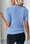 2 Pieces Crew Neck Lycra Short Sleeve Blouse Baby Blue - Indigo - 5