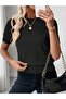 Crew Neck Lycra Short Sleeve Black Blouse - 5
