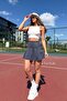 High Waist Lycra Scuba Shorts Skirt - Gray - 5