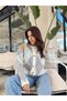 Women's Crew Neck Gray Diamond Patterned Multicolored Cardigan with Silver Buttons - 5
