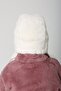 Ecru Plush Fur Girl's Beret Hat with Earmuffs and Pompom - 5