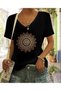 V Neck Oversized Mandala Print T-Shirt