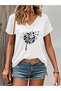 Lucky Marigold Printed Women's Oversize V-Neck T-Shirt