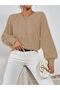 Braided Crew Neck Italian Sleeve Knitwear Stone Sweater - 2