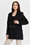 Black Oversize Woven Blazer Jacket