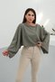 Women's Wide Collar Batwing Sleeve Detail Crop Green Blouse 13988