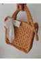 Design Hand Knitted Paper Rope Scarf Detailed Women's Shoulder and Hand Bag (Medium Size) - 4
