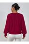 Women's Hair Braided Crew Neck Italian Sleeve Knitwear Burgundy Sweater - 2