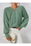 Women's Hair Braided Crew Neck Italian Sleeve Knitwear Mint Sweater - 6