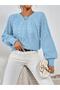 Women's Hair Braided Crew Neck Italian Sleeve Knitwear Baby Blue Sweater - 4