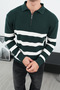Zipper Collar Emerald Premium Striped Steel Knitwear Sweater - 6