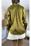 Oil Green Thin Satin Shirt - 6