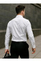 Slim Fit Long Sleeve Easy Iron Sweat-Absorbent Breathable Texture Tie White Men's Shirt - 2