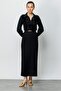 Modailgi Back Pleated تنورة طويلة كلاسيكية باللون الأسود - 2