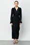 Modailgi Back Pleated تنورة طويلة كلاسيكية باللون الأسود - 5