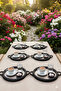 6-Piece Coffee Serving Tray Tea and Snack Serving Tray, woven pattern, round plastic, black - 4