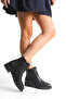 Low Heel Zippered Short Women's Black Boots with Gold Buckle Detail on the Side - 5
