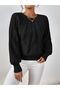 Braided Crew Neck Italian Sleeve Knitwear Black Sweater - 2