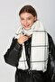 Women's Scarf Shawl - Ecru Square Pattern - 2