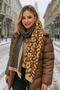Camel Patchwork Leopard Patterned Women's Shawl