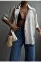 Women's White Jacket Collar Button Detailed Linen Shirt 23s18023 - 3