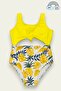 Girl's Back Detailed Front Tie Patterned Swimsuit